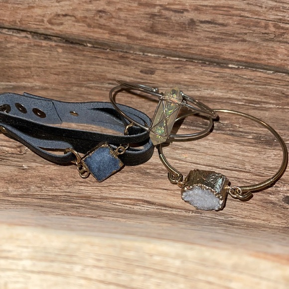 Artisan Lot Bundle 3 Organic Drusy Druzy & Crystal Point Bracelet Bracelets - Picture 1 of 5